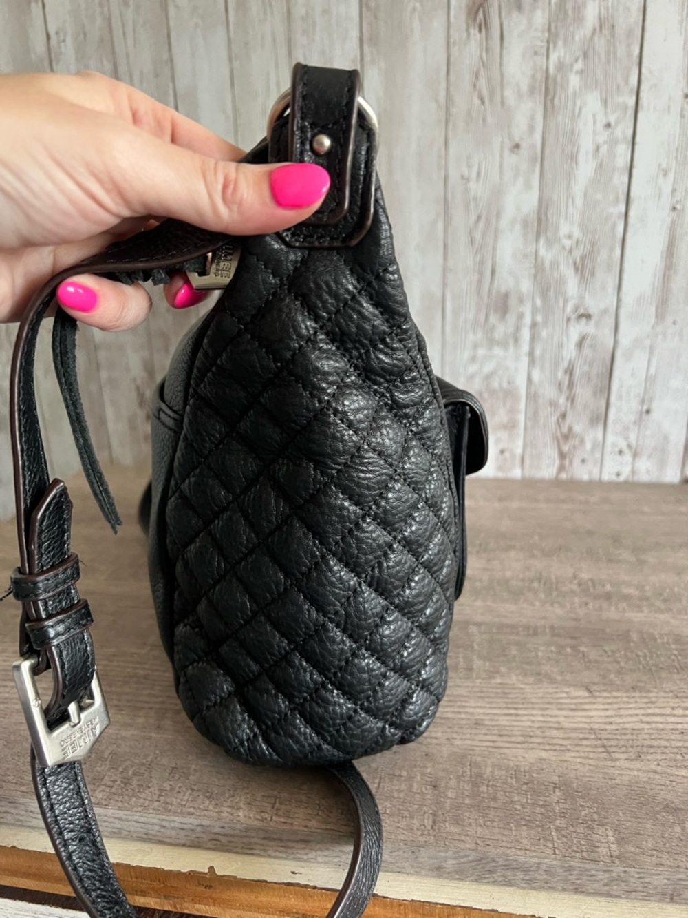 Aimee Kestenberg Black Quilted Leather Moto Shoulder Bag - Picture 6 of 10
